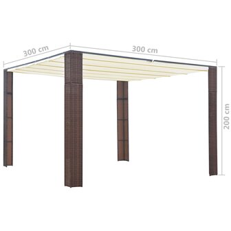 Prieel met dak 300x300x200 cm poly rattan bruin en cr&egrave;me 4