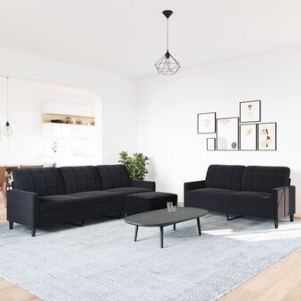 3-delige Loungeset met kussens fluweel zwart 3