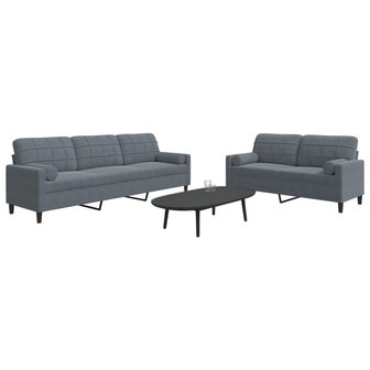 2-delige Loungeset met kussens en bolsters fluweel donkergrijs 1