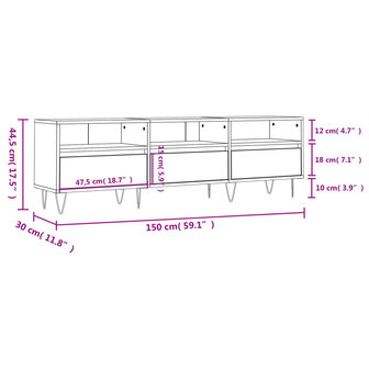 Tv-meubel 150x30x44,5 cm bewerkt hout zwart 11