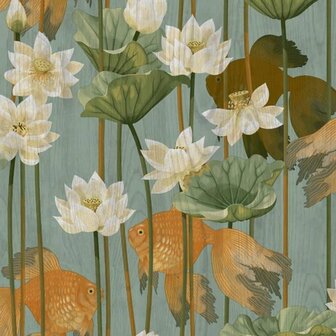 DUTCH WALLCOVERINGS Behang Fish/Flower groen 1