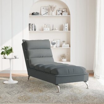 Chaise longue met kussens stof donkergrijs 3