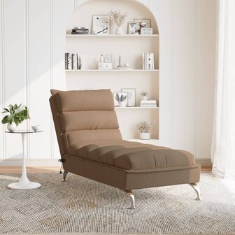 Massage chaise longue met kussens stof bruin 3