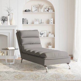 Massage chaise longue met kussens stof taupe 3