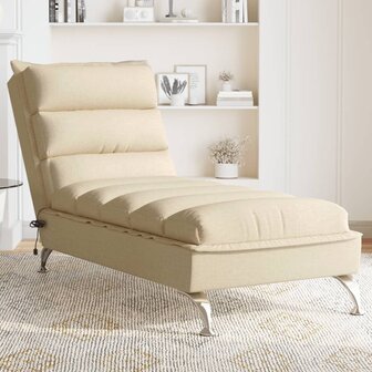 Massage chaise longue met kussens stof cr&egrave;mekleurig 1