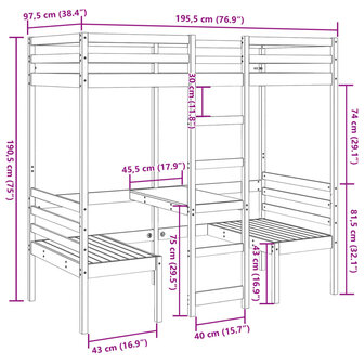 Hoogslaper met bureau en stoelen massief grenenhout 90x190cm 10