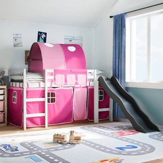 Kinderhoogslaper met tunnel 80x200 cm massief grenenhout roze 1