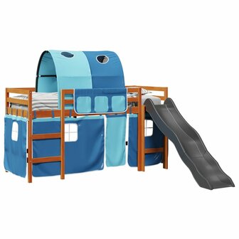 Kinderhoogslaper met tunnel 80x200 cm massief grenenhout blauw 4