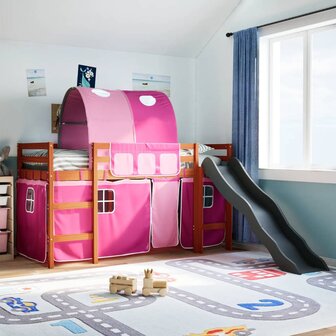 Kinderhoogslaper met tunnel 80x200 cm massief grenenhout roze 1