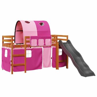 Kinderhoogslaper met tunnel 80x200 cm massief grenenhout roze 2