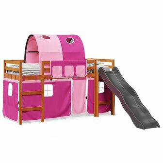 Kinderhoogslaper met tunnel 80x200 cm massief grenenhout roze 3