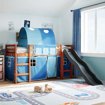 Kinderhoogslaper met tunnel 90x200 cm massief grenenhout blauw 1