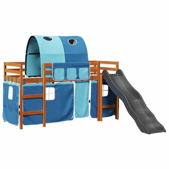 Kinderhoogslaper met tunnel 90x200 cm massief grenenhout blauw 2