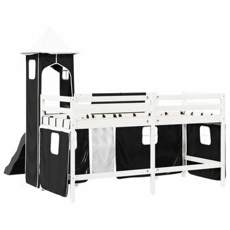 Kinderhoogslaper met toren 80x200 cm grenenhout wit en zwart 10