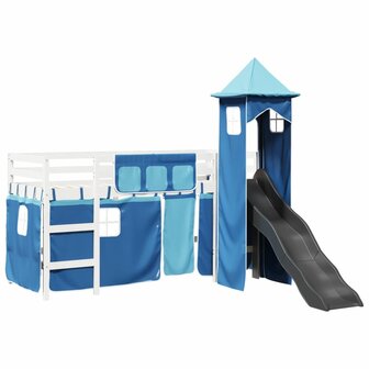 Kinderhoogslaper met toren 80x200 cm massief grenenhout blauw 2