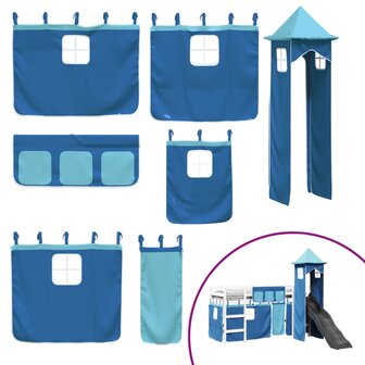 Kinderhoogslaper met toren 80x200 cm massief grenenhout blauw 5