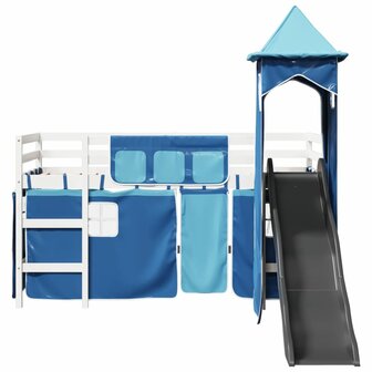 Kinderhoogslaper met toren 80x200 cm massief grenenhout blauw 6