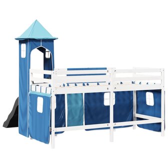 Kinderhoogslaper met toren 80x200 cm massief grenenhout blauw 10