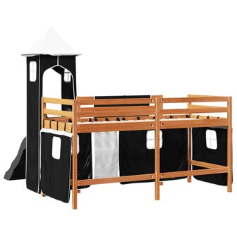 Kinderhoogslaper met toren 80x200 cm grenenhout wit en zwart 10