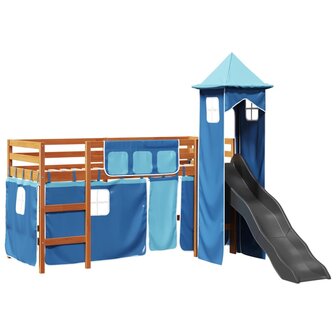 Kinderhoogslaper met toren 90x200 cm massief grenenhout blauw 2