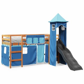 Kinderhoogslaper met toren 90x200 cm massief grenenhout blauw 3