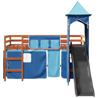 Kinderhoogslaper met toren 90x200 cm massief grenenhout blauw 6