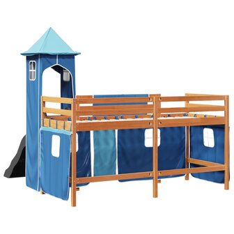 Kinderhoogslaper met toren 90x200 cm massief grenenhout blauw 10