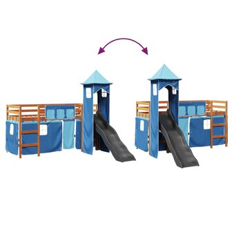 Kinderhoogslaper met toren 90x200 cm massief grenenhout blauw 11