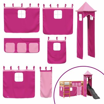 Kinderhoogslaper met toren 90x200 cm massief grenenhout roze 5