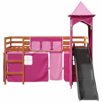 Kinderhoogslaper met toren 90x200 cm massief grenenhout roze 6