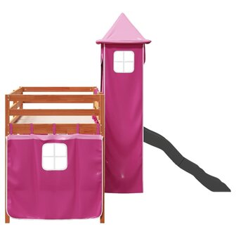 Kinderhoogslaper met toren 90x200 cm massief grenenhout roze 9