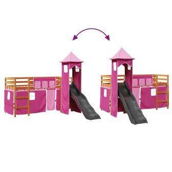 Kinderhoogslaper met toren 90x200 cm massief grenenhout roze 11