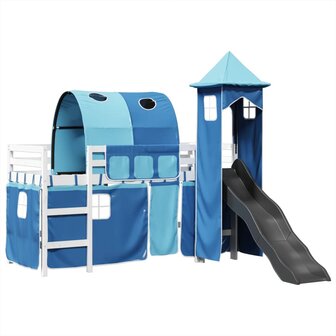 Kinderhoogslaper met toren 80x200 cm massief grenenhout blauw 2