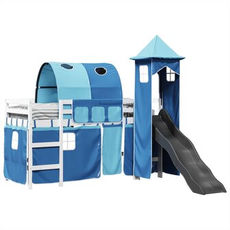 Kinderhoogslaper met toren 80x200 cm massief grenenhout blauw 4