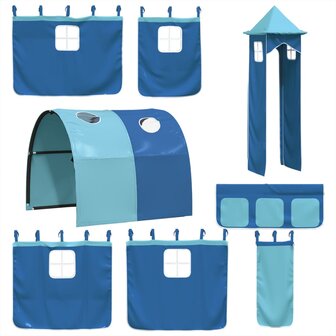 Kinderhoogslaper met toren 80x200 cm massief grenenhout blauw 8