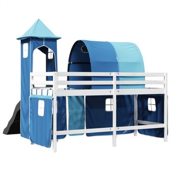 Kinderhoogslaper met toren 80x200 cm massief grenenhout blauw 10