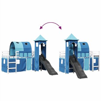 Kinderhoogslaper met toren 80x200 cm massief grenenhout blauw 11