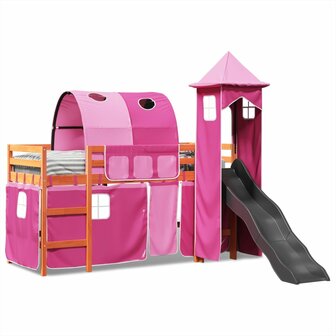 Kinderhoogslaper met toren 80x200 cm massief grenenhout roze 3