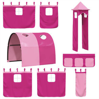 Kinderhoogslaper met toren 80x200 cm massief grenenhout roze 8