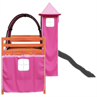 Kinderhoogslaper met toren 80x200 cm massief grenenhout roze 9