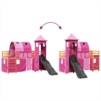 Kinderhoogslaper met toren 80x200 cm massief grenenhout roze 11