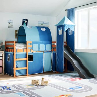 Kinderhoogslaper met toren 90x200 cm massief grenenhout blauw 1