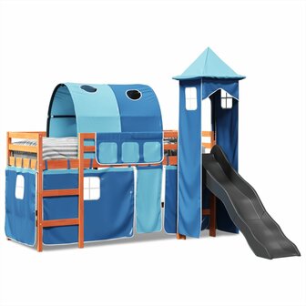 Kinderhoogslaper met toren 90x200 cm massief grenenhout blauw 3