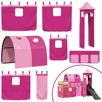 Kinderhoogslaper met toren 90x200 cm massief grenenhout roze 5