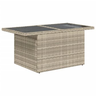 Tuintafel met glazen blad 100x55x73 cm poly rattan lichtgrijs 4