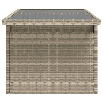 Tuintafel met glazen blad 100x55x73 cm poly rattan lichtgrijs 6