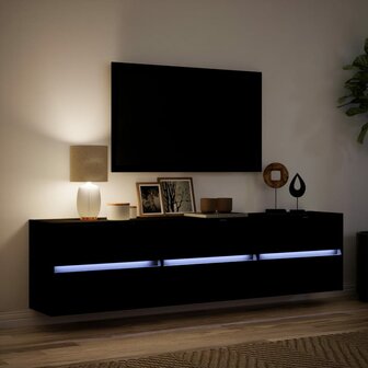 Tv-wandmeubel met LED-verlichting 180x31x45 cm zwart 5