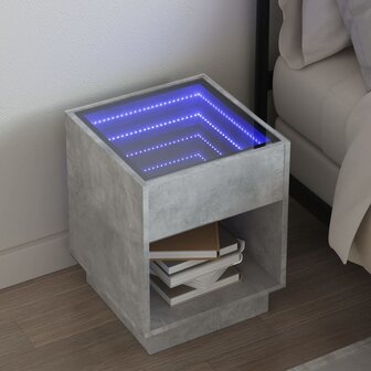 Nachtkastje met Infinity LED 40x40x50 cm betongrijs 1