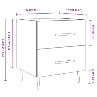 Nachtkastje 40x35x47,5 cm bewerkt hout hoogglans wit 12