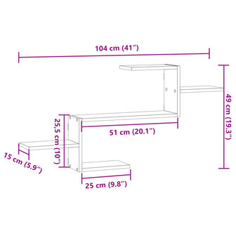 Wandschap 104x15x49 cm bewerkt hout betongrijs 11